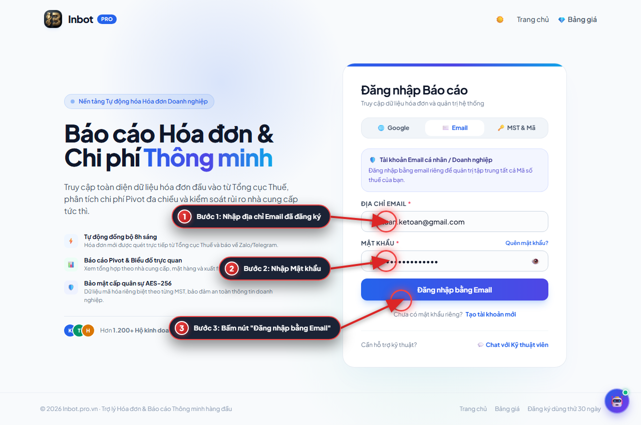 Hướng dẫn đăng nhập bằng Email